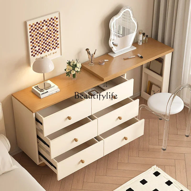FG11Cream log wind dresser chest cabinet integrated solid wood modern simple dressing table