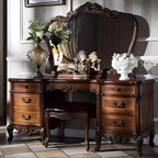 Nordic Hollywood Chair Vanity Wood Storage Mirror Organizer Luxury Dressers Bedroom Makeup Seating Penteadeira Furniture Home
