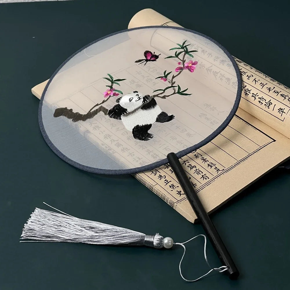 Chinese Ancient Style Round Fan Silk Embroidered Cheongsam Fan Dance Performance Photography Props Vintage Home Decor