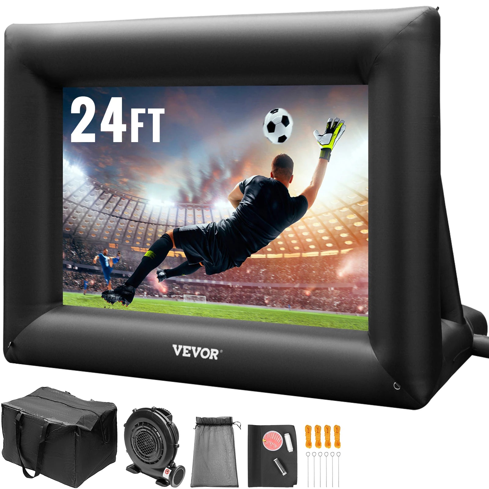 VEVOR Inflatable Movie Screen 24FT Inflatable Projector Screen w/ 360W Air Blower Blow Up Screen Supports Front/Rear Projection