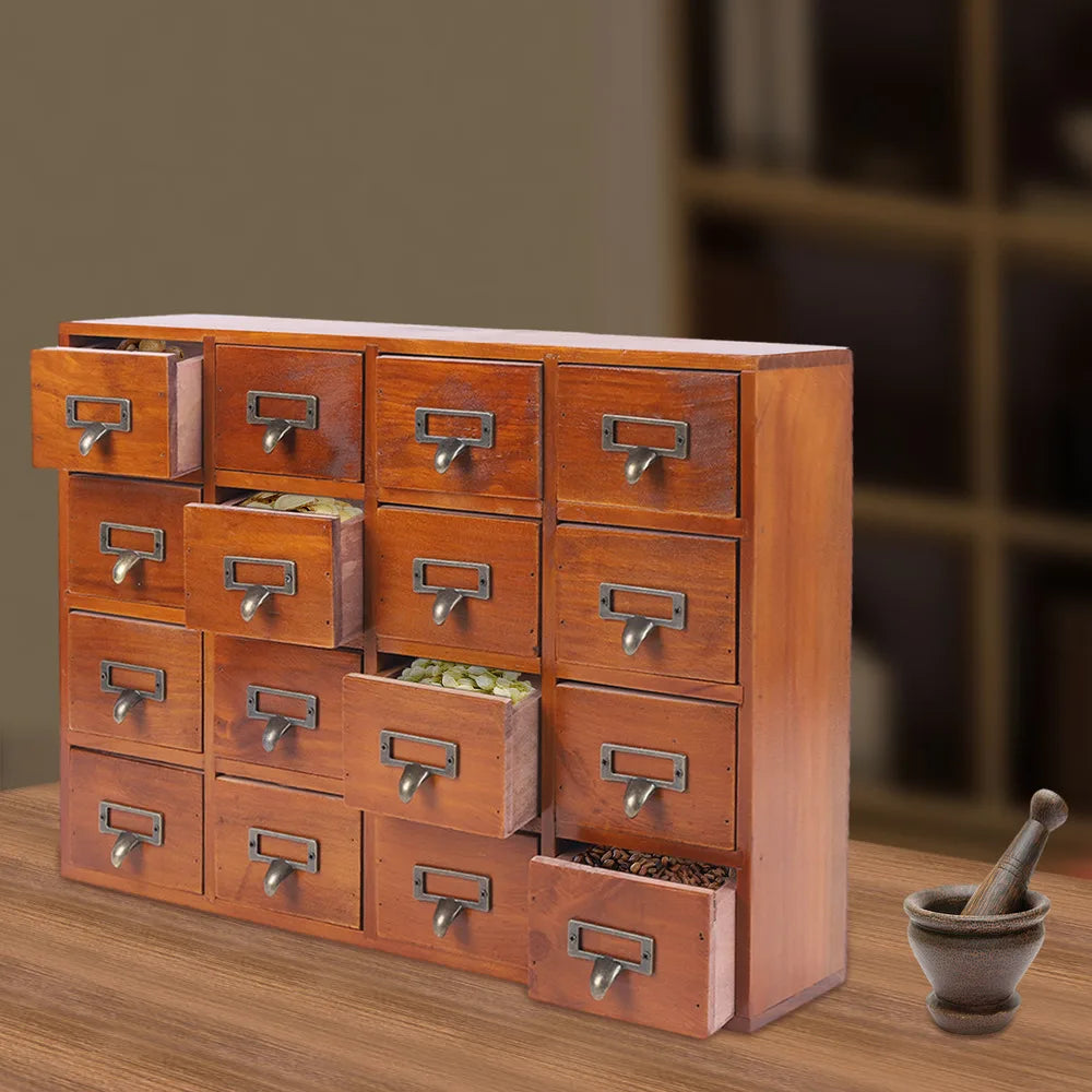 Bymaocar Multifunctional Wooden Storage Box with 16 Drawers Home Rustic Organization Furniture Traditional Apothecary Cabinet