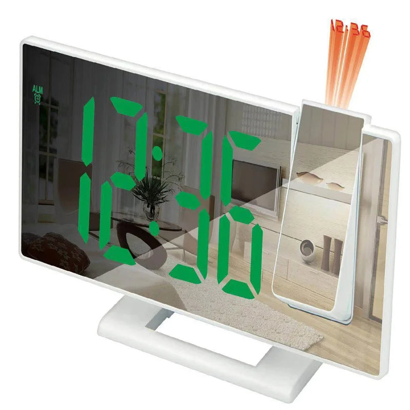 LED Digital Alarm Clock Specular Surface Electronic Desk Clock With Projection Time Temperature Clock Bedroom Bedside Decoration