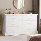 Black 6 Drawer Double Dresser for Bedroom, Wood Storage Tower Clothes Organizer, Wide Chest of 6 Drawers, Large Storage Cabinet