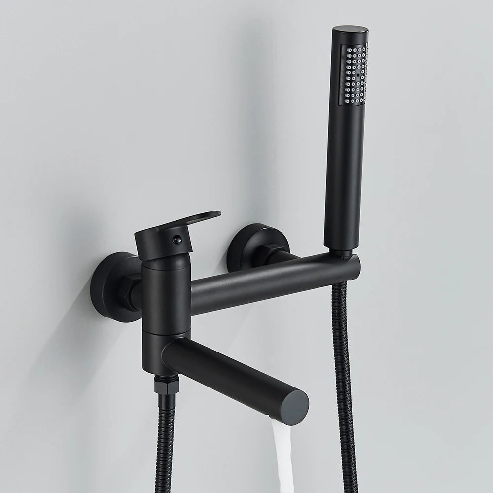 Black Bathtub Faucet Wall Mounted Waterfall Bath Shower System Embedded In Wall Tub Water Tap Shower Mixer Faucet