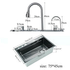Gun Grey 304 Stainless Steel Waterfall Drainage Kitchen Sink Integrated Digital Display Faucet Set Soap Dispenser Vegetable Pool