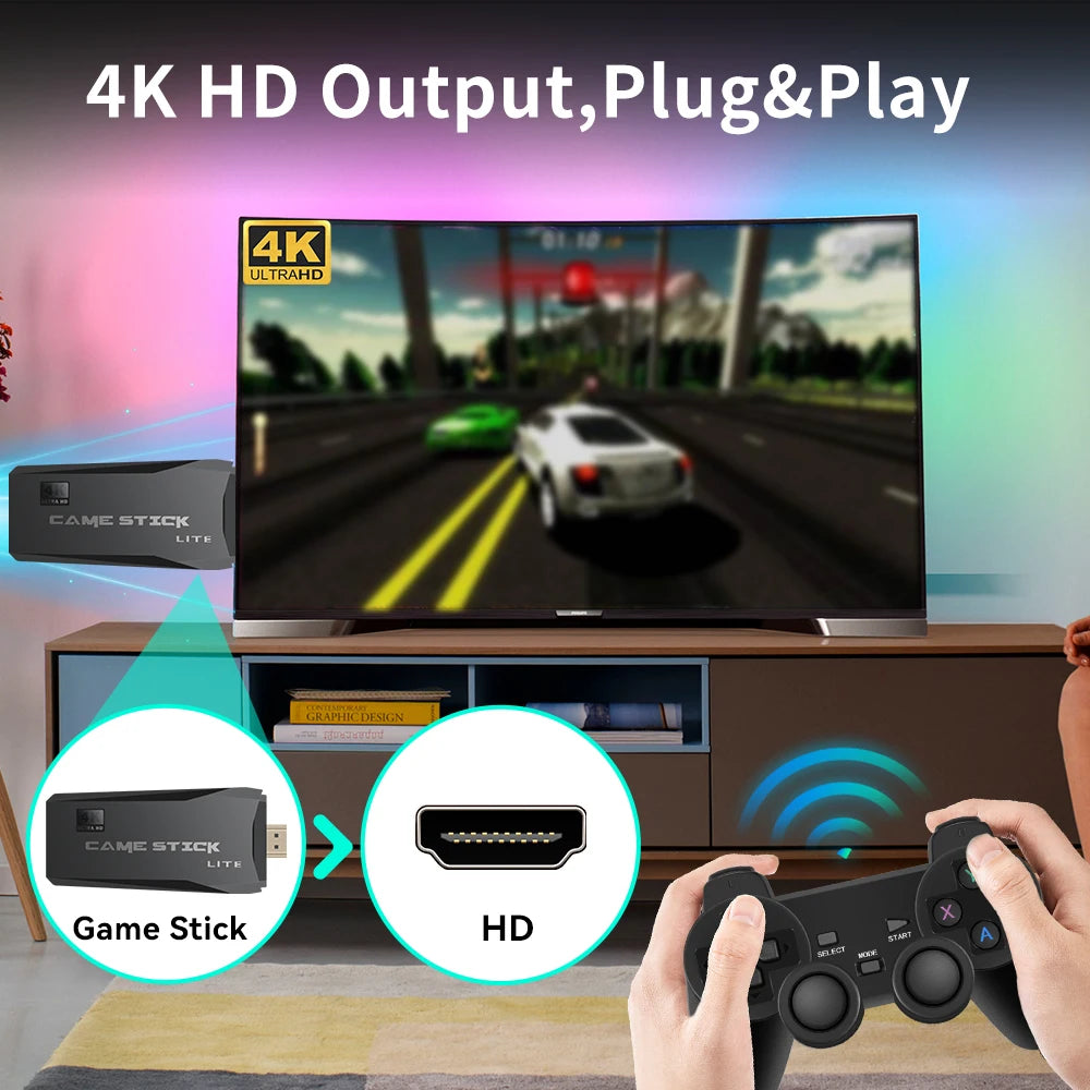 4K HD M8 TV Game Stick - 25000+ Classic Games Console with 2.4G Wireless Controllers | AlluCanFind