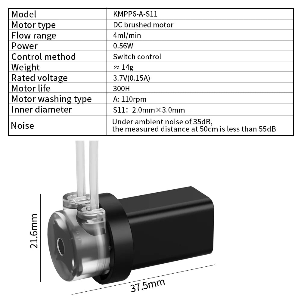 Kamoer 4/12ml/min Low Flow KMPP6 Peristaltic Pump 3.7V DC Motor Self-priming Pump Dosing Pump for Lab and Medical Field