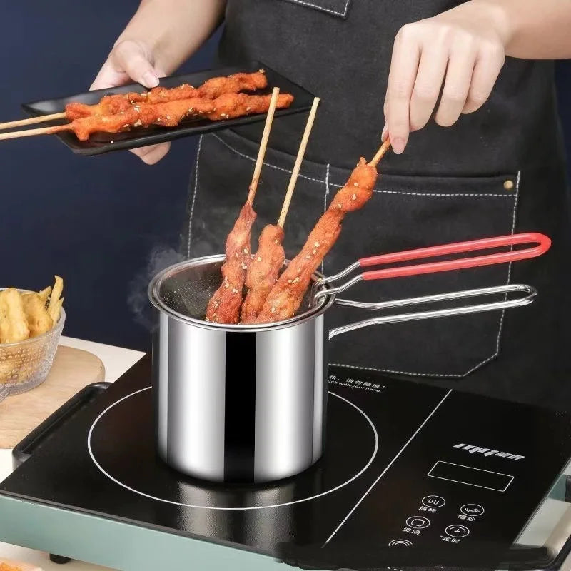 Stainless Steel Deep Fryer With Frying Basket Multifunctional Small Pot Kitchen Specific Frying Chicken And Other Cooking Tools