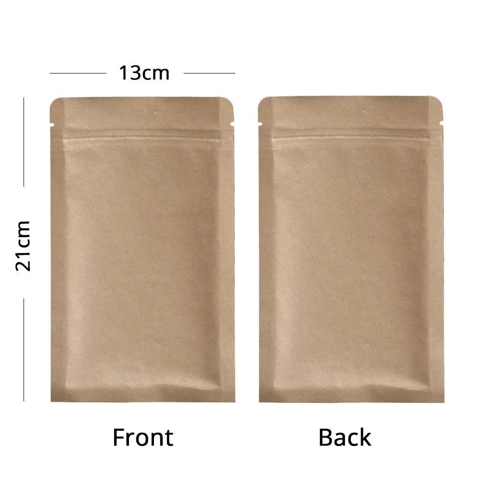 Zip Lock Mylar Packaging Bags with Tear Notch,Multi Sizes Smell Proof Kraft Paper Bags,Heat Sealing Ziplock Pouches,Eco-friendly