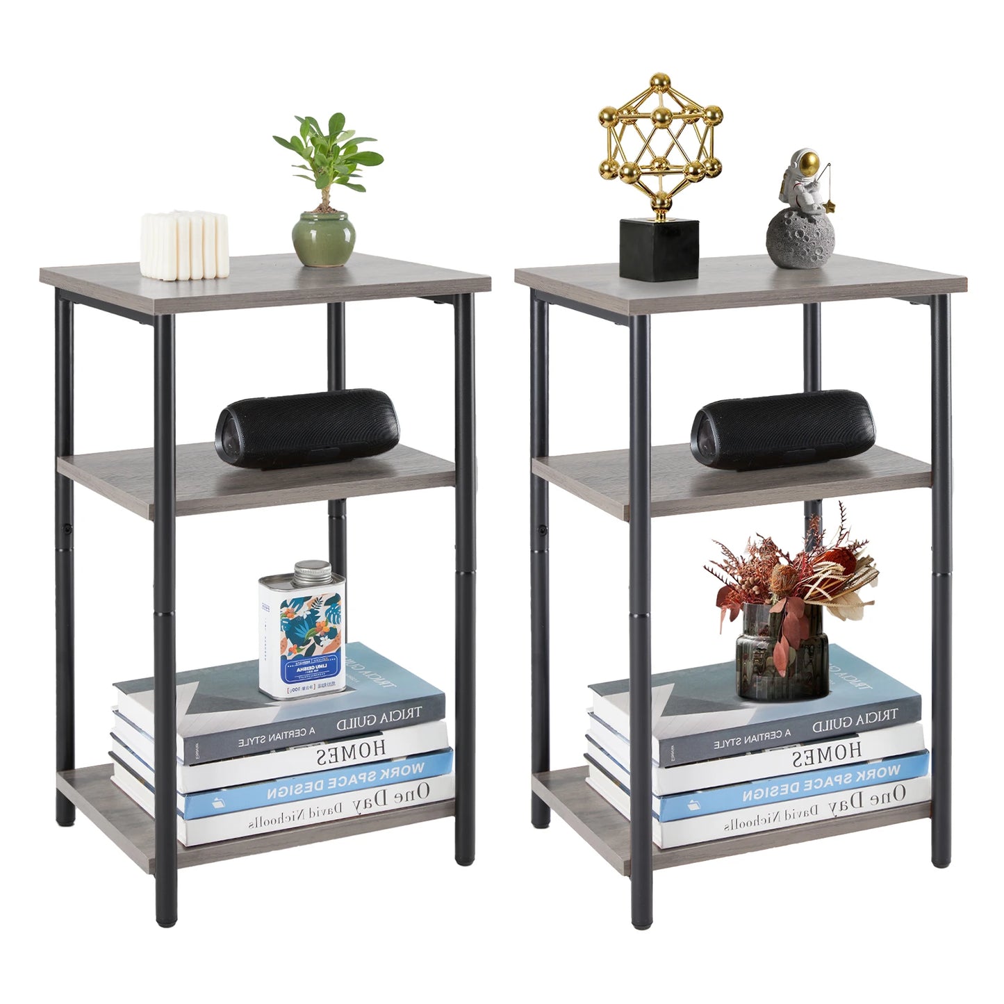 2/3-Tier End Table - Space-Saving Side Table w/ Adjustable Feet & Steel Frame for Bedroom & Living Room | AlluCanFind
