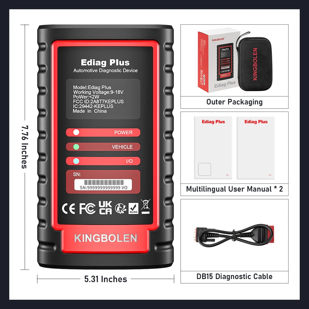 KINGBOLEN Ediag Plus OBD2 Scanner CANFD Protocol ECU Coding Bidirectional Control ALL software Free Update Auto Diagnostic tool