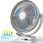 10000mAh 8 Inch Rechargeable Battery Operated Clip on Fan, Air Circula