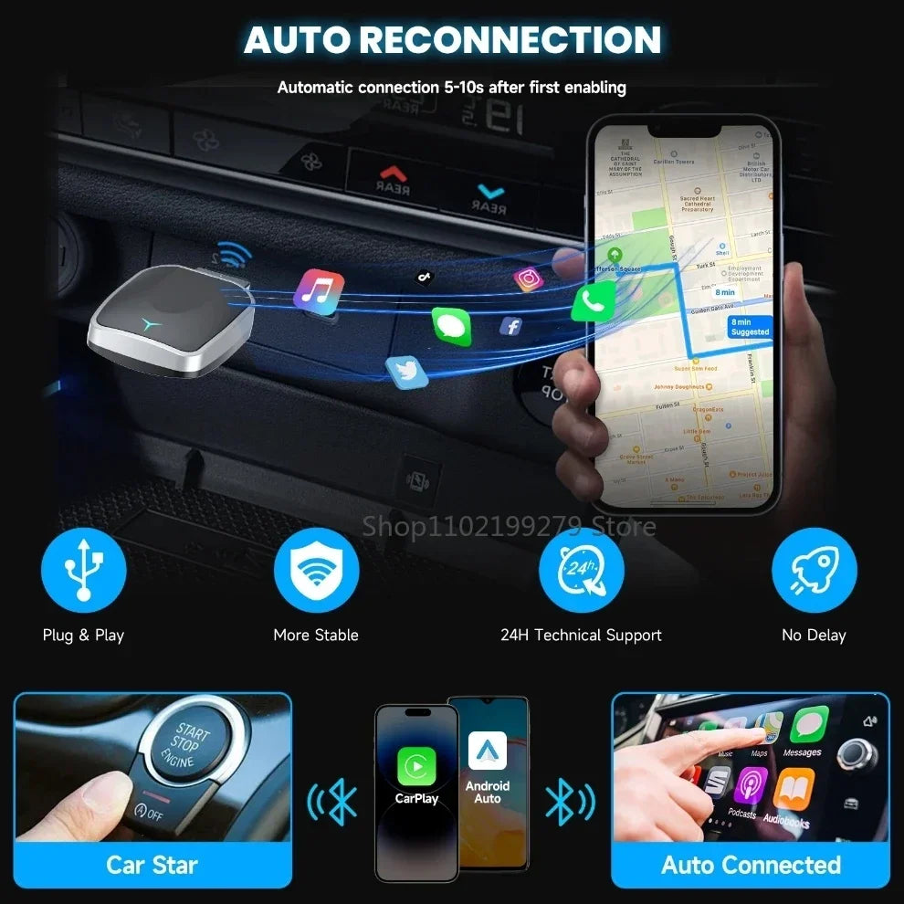 2025 NEW 2 In 1 Wireless Carplay AI Box Android Auto Plug And Play Applicable To Convert Original Car Wired Carplay To Wireless