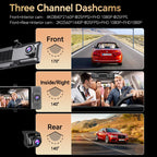 OBDPEAK 3 Camera Dash Cam 4K Car DVR Front Inside Rear 1080P GPS Track