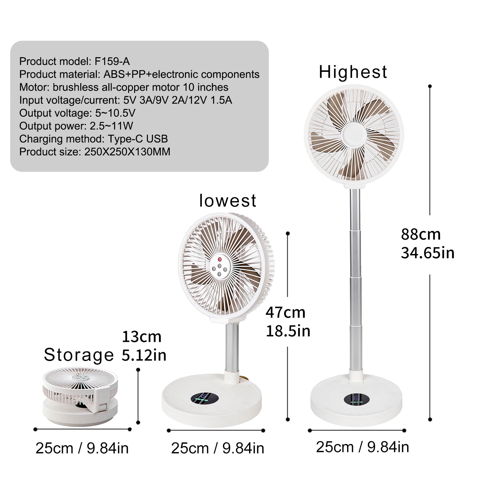10 inches Remote control aluminum alloy folding fan outdoor home ultra