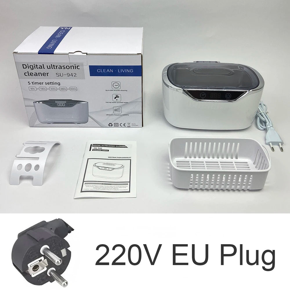 700ml Ultrasonic Cleaner Bath Timer Jewelry Glasses Manicure Stones Cutters Dental Razor Parts Ultrasound Sonic 220V EU Plug
