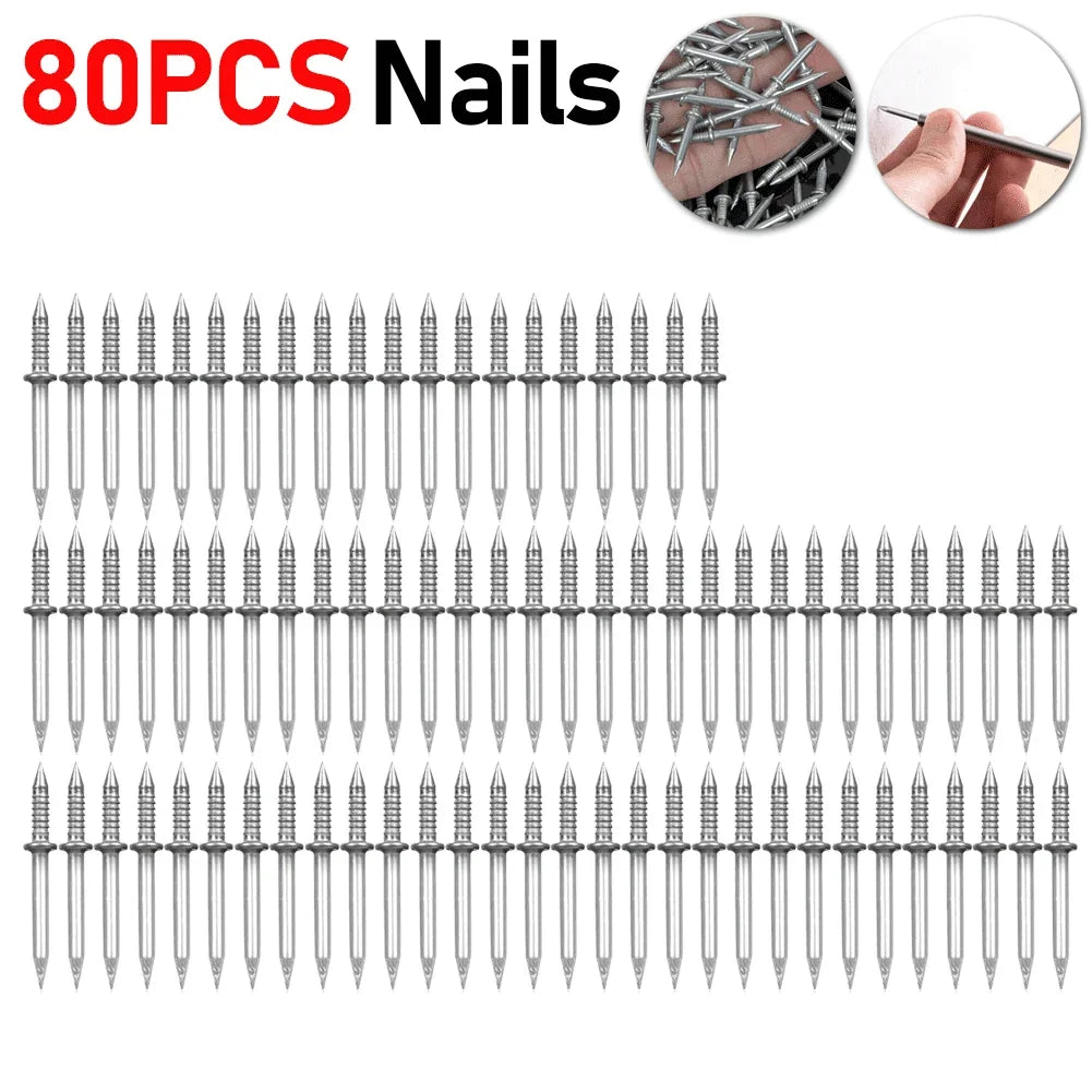 300-10pcs Double Head Nails Anti-Rust Double-Head Seamless Thread Nail Hard Thread Screws Set for Solid Wood Skirting Boards