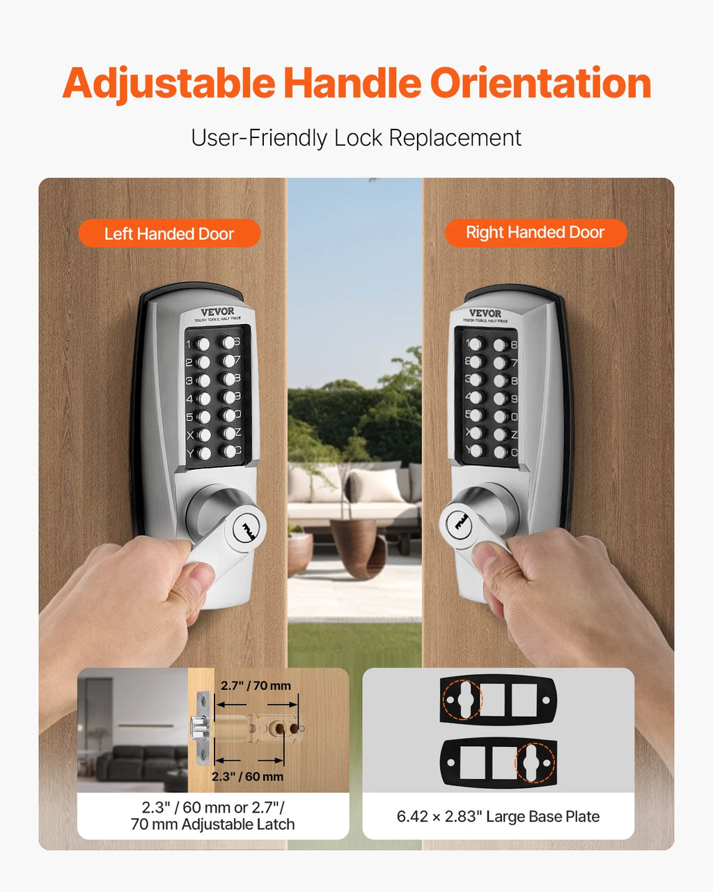 VEVOR Mechanical Keyless Entry Door Lock 14 Key Mechanical Door Lock Key Mechanical Keypad Door Lock Handle Stainless Steel Lock