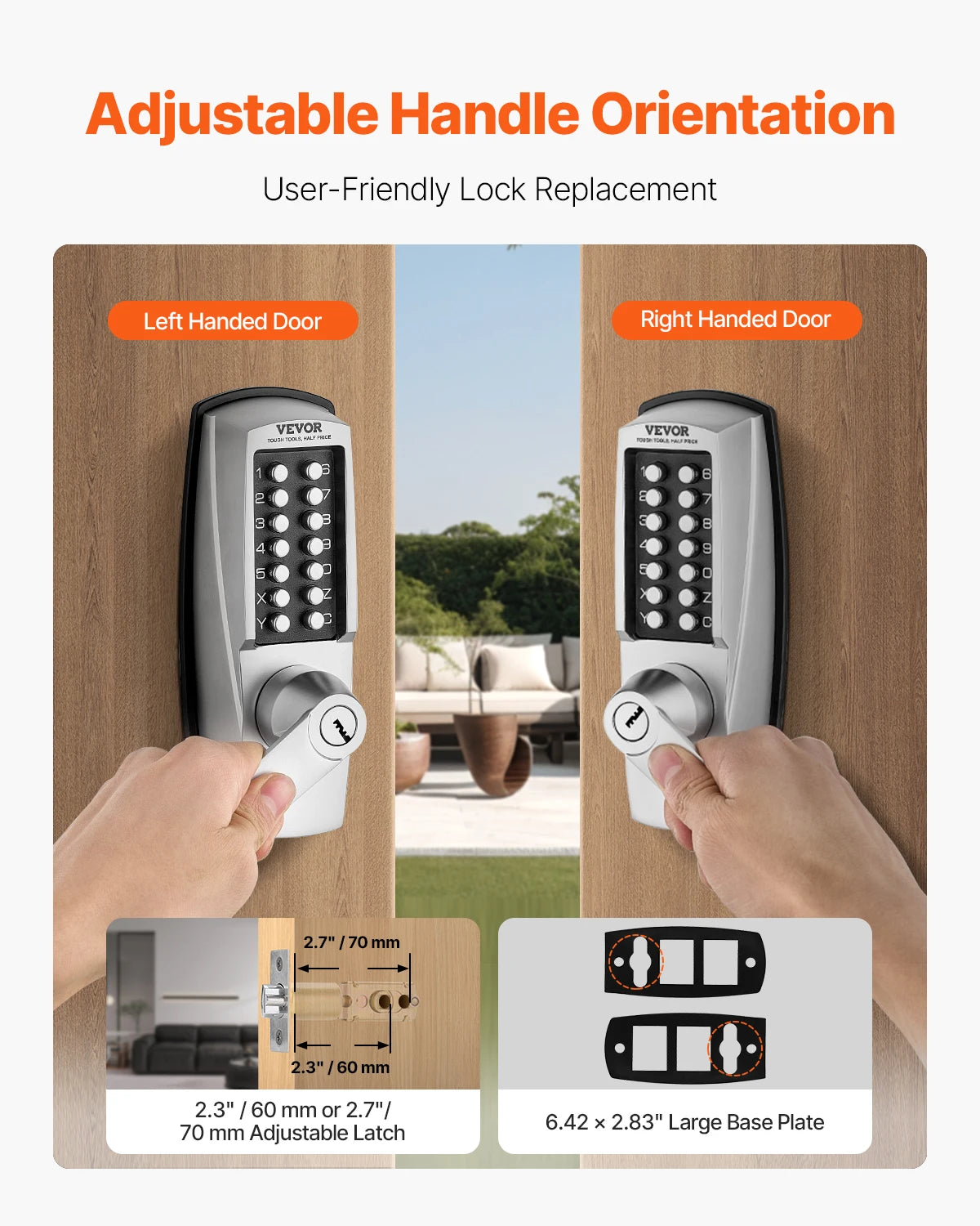 VEVOR Mechanical Keyless Entry Door Lock 14 Key Mechanical Door Lock Key Mechanical Keypad Door Lock Handle Stainless Steel Lock