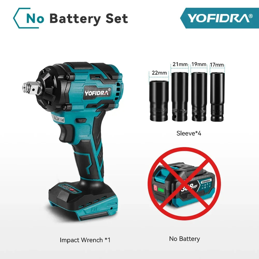 YOFIDRA 1000N.m Brushless Electric Impact Wrench 1/2" Cordless Rechargeable Socket Screwdriver Power Tool For Makita Battery Pin