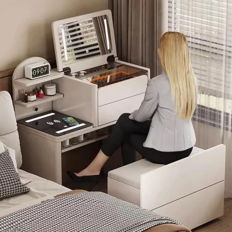 Luxury Small Vanity Tables Mirror Chair Charging Hotel Light Drawers Dresser Makeup Desk White Coiffeuse De Chambre Furniture