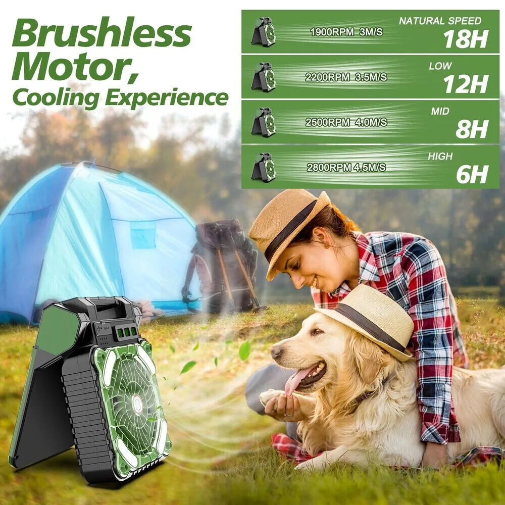 Portable Solar Powered Camping Fan With LED Lantern 10000mAh Battery C