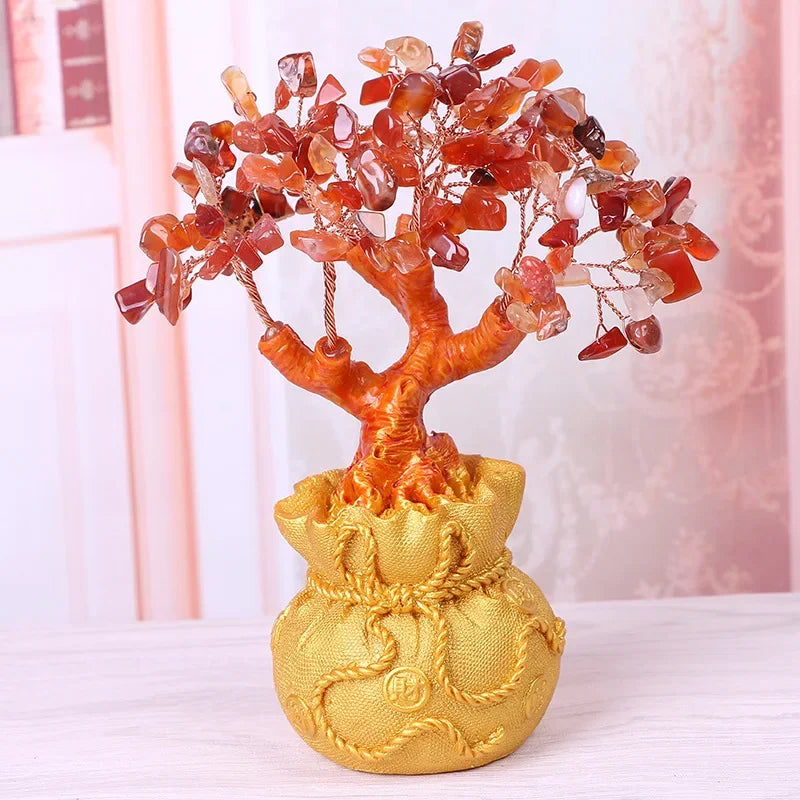 Lucky Money Tree Chinese Gold Ingot Crystal Fortune Tree Ornament Wealth Ornament Home Office Table Decoration Tabletop Crafts