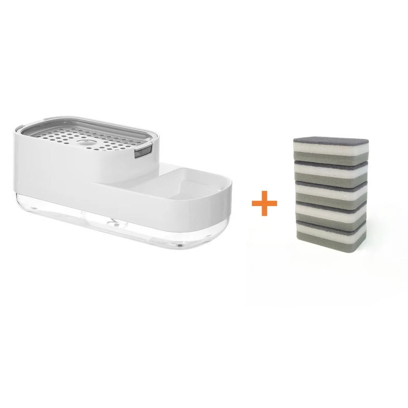 Manual Liquid Soap Dispenser Dish Soap Dispenser with Sponge Holder Press Type Cleaning Liquid Container Kitchen Accessories