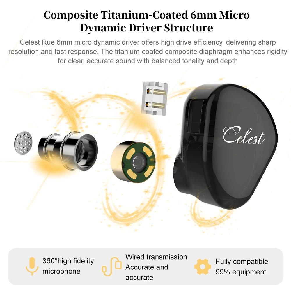 Celest Rue In Ear Earphones 6mm Micro Dynamic Driver Headphone For Gifts Earbuds Hifi Audio Music Headset Cable IEMs
