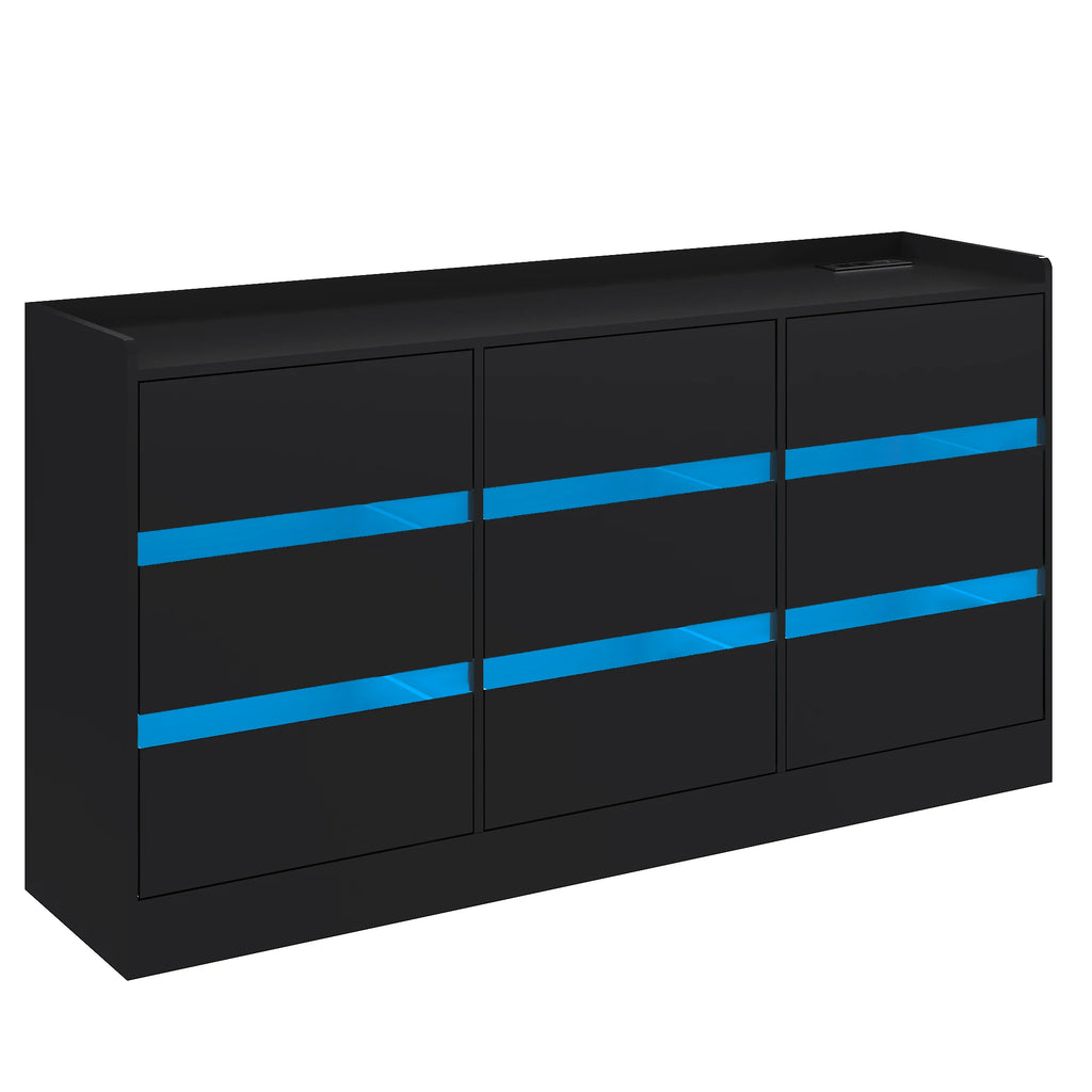 9 Drawer Dresser with Power Outlet & LED Light, Modern Chest of Drawers for Closet, 63" Drawer Organizer Cabinet for Bedroom