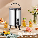 Stainless Steel Double-Layer Container 6L/8L with Faucet Beverage Dispenser Milk Tea Buckets Ideal for Water Milk Tea and Coffee