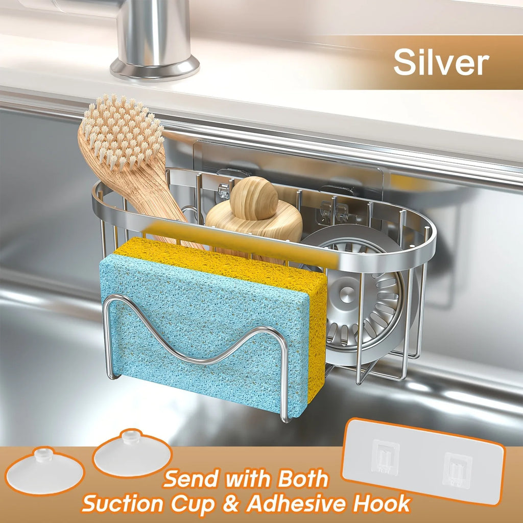 Kitchen Stainless Steel Sink Drain Rack Sponge Holder Faucet Storage Suction Cleaning Tool Drainer Shelf Organizer Accessories