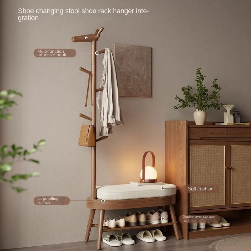 Realife Solid Wood Deer Shoe Changing Stool With Hanging Clothes Rack Integrated For Home Use Shoe Cabinet For Sitting 2025 New