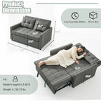 52" Sleeper Sofa with Pull-Out Bed, 3-in-1 Convertible Sofa Bed, Loveseat with Stepless Adjustable Backrest and Side Pocket