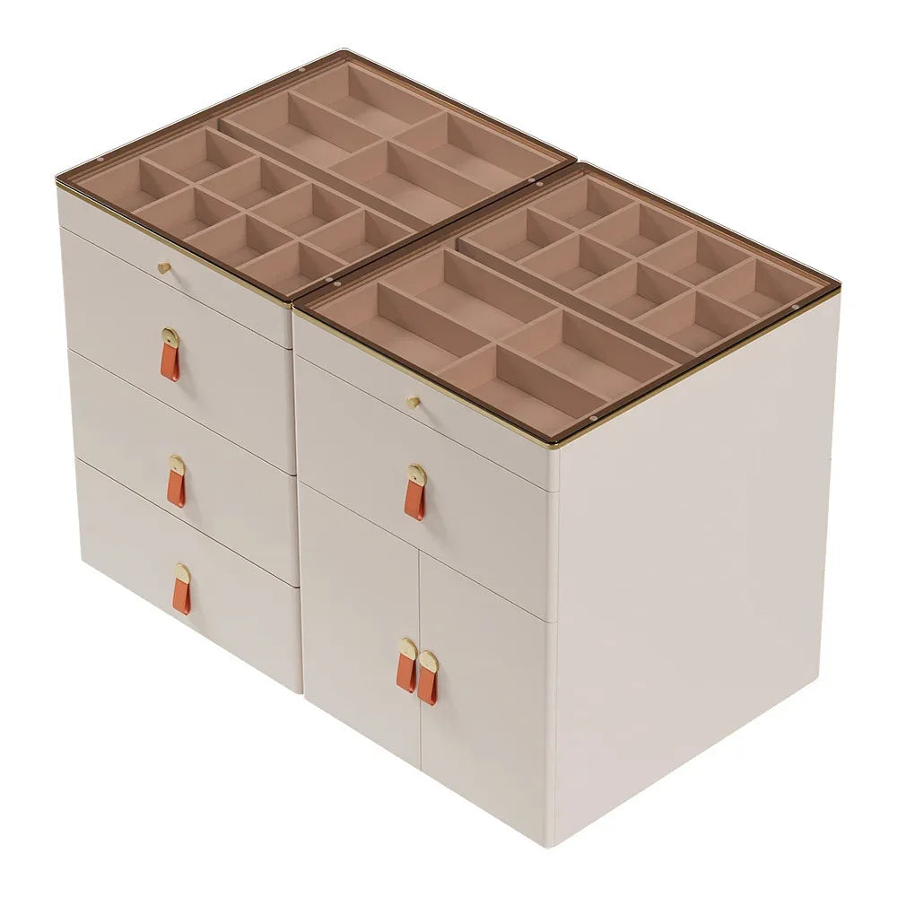 Deluxe champagne glass treasure display desktop with 12 drawers large storage space dresser