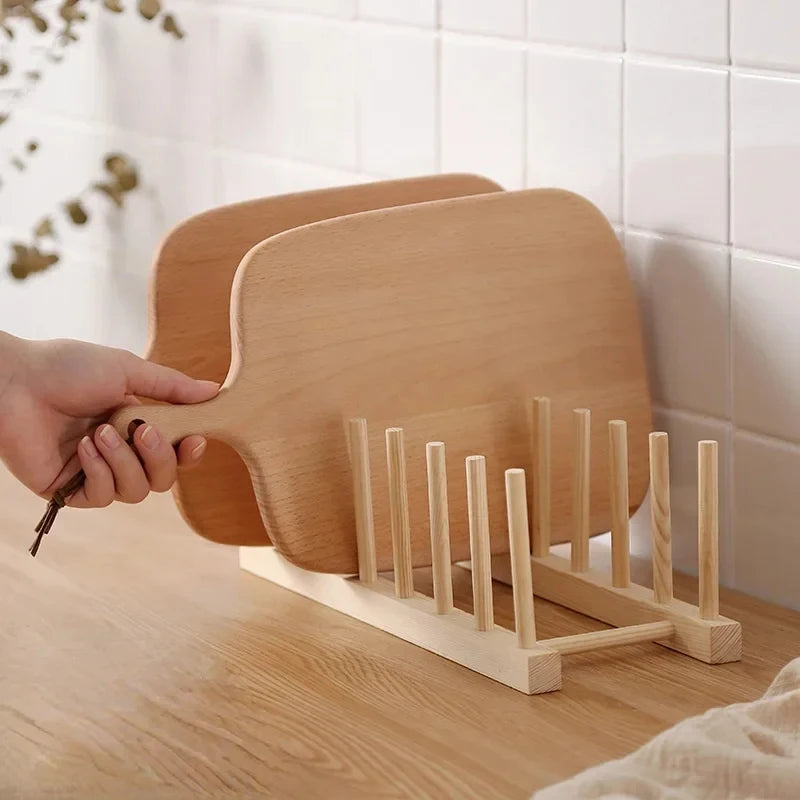 Wooden Dish Drainer Rack Kitchen Dishes Stand Plate Dish Drying Rack Pot Lid Racks Kitchen Organizer Drying Cups Display Shelf