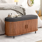 43.3 inch Shoe Storage Bench, 3 Tier Shoe Rack Bench Organizer with Storage, Cushion and Sliding Door Removable