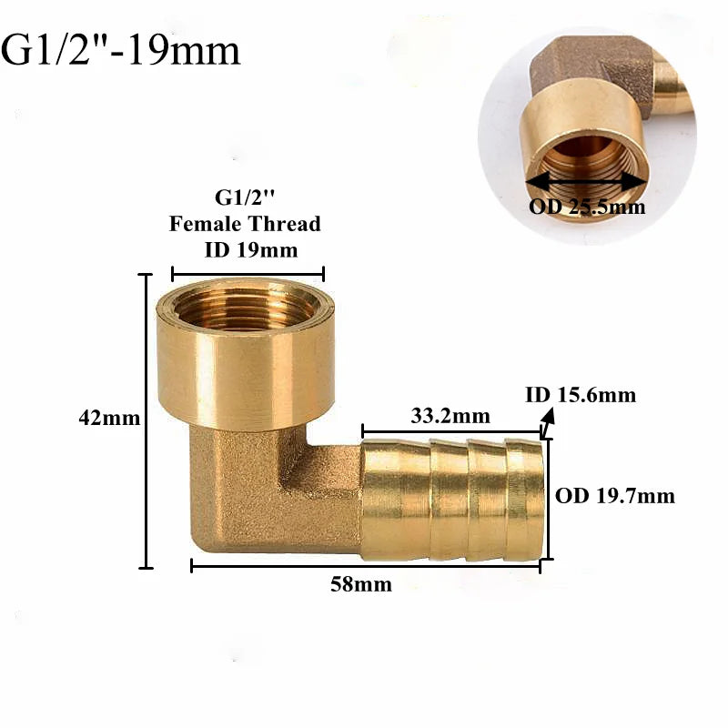 G1/2 Inch 8~25mm Brass Joint Copper Female Pagoda Elbow Connector Garden Irrigation Aquarium Pump Metal Barb Hose Fittings