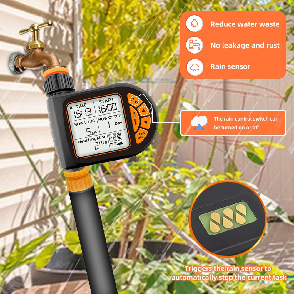 MUCIAKIE 20M Smart Garden Timer Irrigation Set IPX5 Waterproof LCD Automatic Watering Controller Set With Rain Sensor for Farms