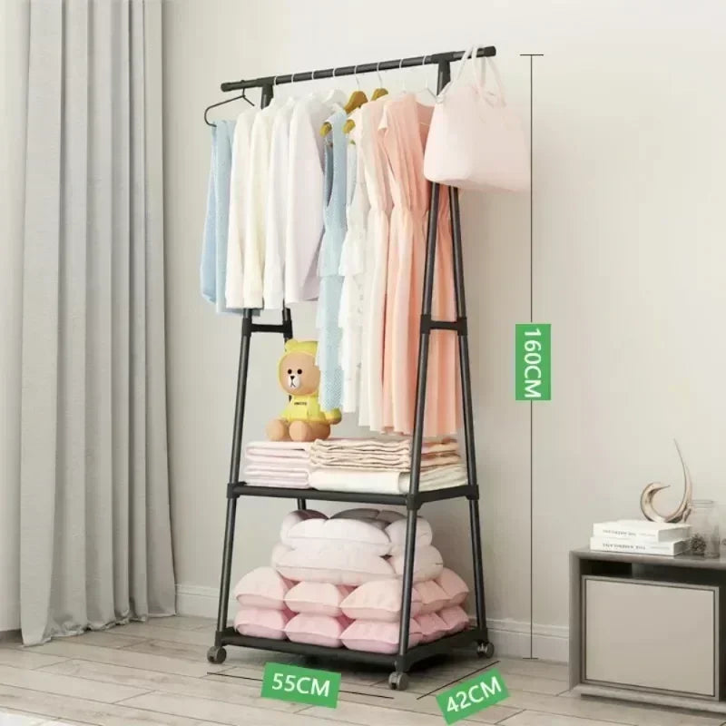 Mobile Clothes Hanger Triangle Coat Rack with Wheel Household Bedroom Storage Racks Rolling Simple Atmospheric Thick Coat Rack