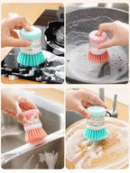 Random Color Kitchen Wash Pot Dish Brush Washing Utensils with Washing Up Liquid Soap Dispenser Household Cleaning Accessories