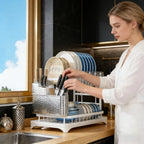 Multifunctional Kitchen Countertop Dish Drying Rack with Chopsticks Knife & Fork Storage Bowl Dish Drainage Organizer Shelf