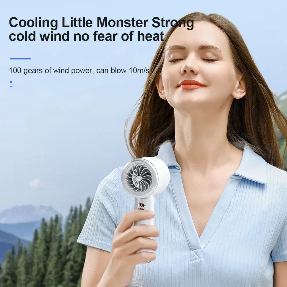 2 Pack 100-Speed Handheld Fan - USB Rechargeable Turbo Cooling with LED Display, Portable Mini Fan for Indoor/Outdoor & Office
