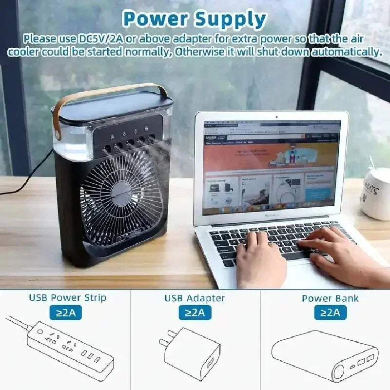 Portable Humidifier Fan 3 in 1 Air Conditioners USB Electric Fan LED N