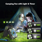 Portable Solar Powered Camping Fan With LED Lantern 10000mAh Battery C