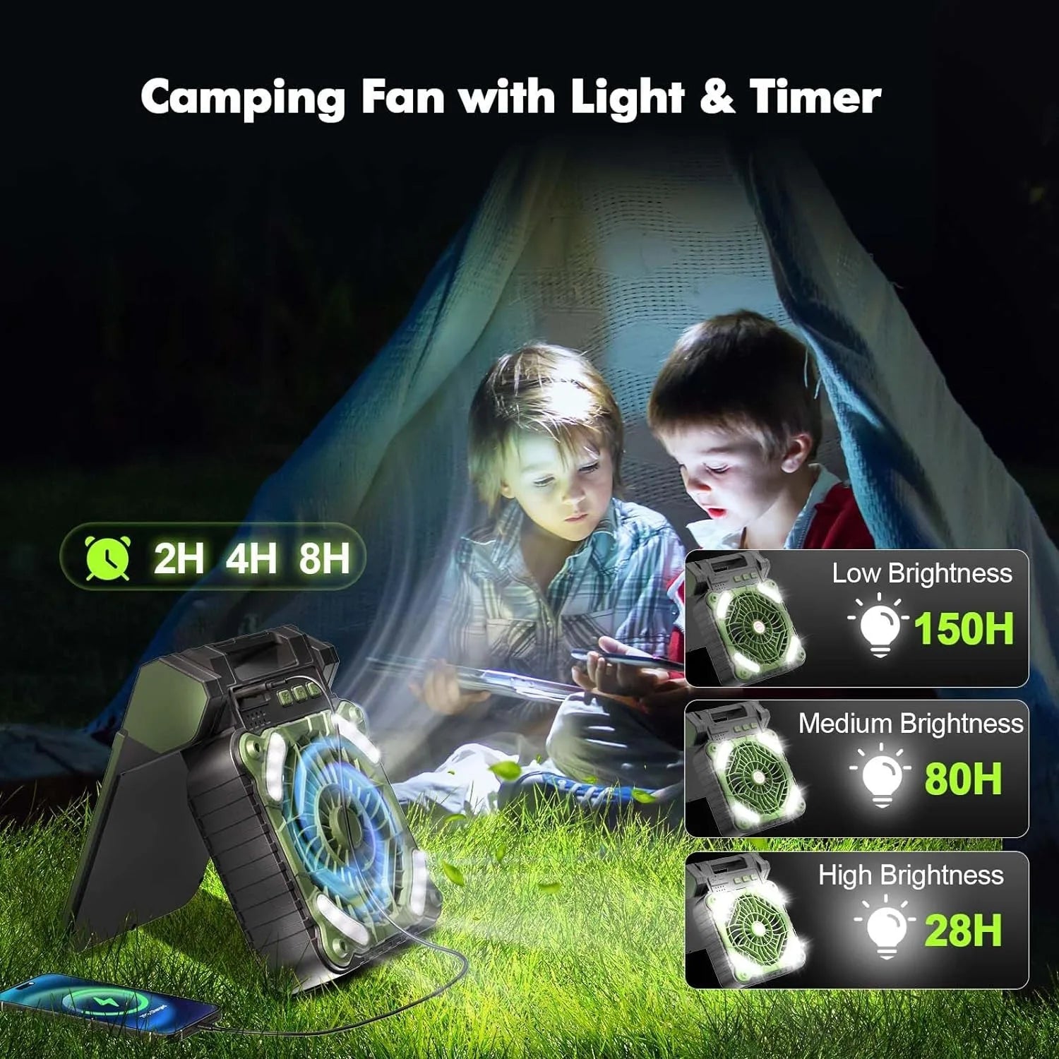 Portable Solar Powered Camping Fan With LED Lantern 10000mAh Battery C