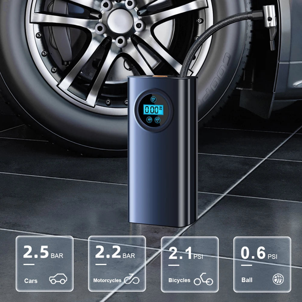 Rechargeable Car Tire Inflator with Digital LCD Display and Precise Pressure Gauge for Car Motorcycle Bike and Balls
