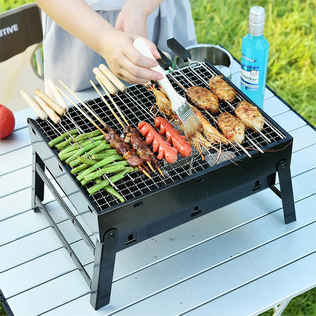 Portable Mini Charcoal BBQ Grill - Stainless Steel Tool Kit for Outdoor Cooking & Camping | AlluCanFind