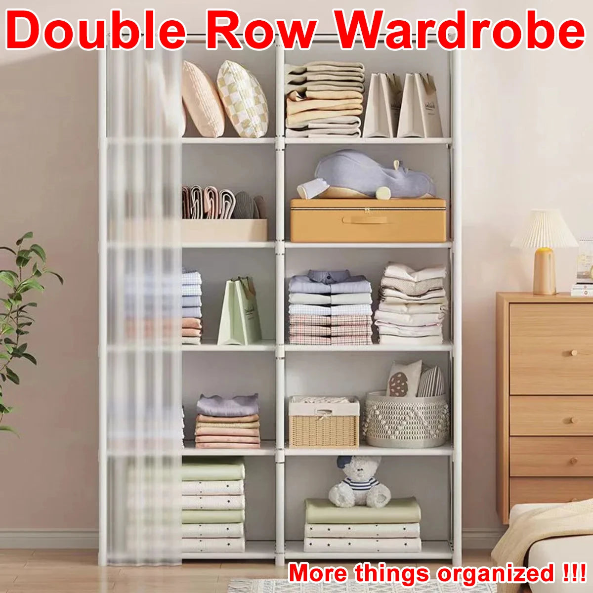 6 Layers Dustproof Simple Wardrobe Double Row High Capacity Partition Bookshelf Bedroom Cabinet Portable DIY Clothes Organizer