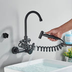Kitchen Faucet With Spray Gun Wall Mounted Hot Cold Water Mixer Tap Rotatable Faucets Dual Water Mode No Dead corner Cleaning